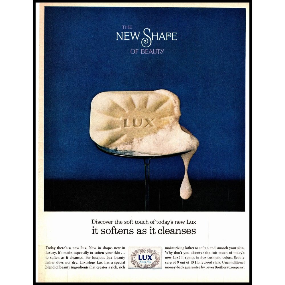 1963 Lux Beauty Soap Bar Vintage Print Ad Shape of Beauty Wall Art Photo